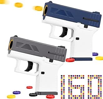 2 Pack Toy Guns for Nerf Dart Guns - Mini Realistic Pistol Toy Blaster Gun Disc Launcher with 160 Plastic Flying Disk Bullet for Boy Ages 6 7 8 9 Years Old Indoor Outdoor Present for Adult Kid Holiday