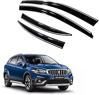 Premium Chromeline & Silverline Unbreakable Car Rear Window Wind Deflectors & Side Door Visor Rain Guard Compatible with (Maruti Suzuki S-Cross (2020 Onwards))