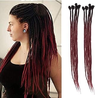 Dsoar 24inch Ombre Dreadlocks Extensions for Women/Men 10 Strands Synthetic Dreads Handmade Crochet Braiding Hair Jamaica Reggae Locs(Ombre Black and Burgundy)
