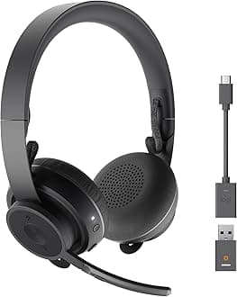 LogitechZone 900 On-Ear Wireless Bluetooth Headset with advanced noise-cancelling microphone, connect up to 6 wireless devices with one receiver, quick access to ANC and Bluetooth - Grey