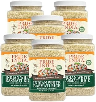 Pride Of India - PACK of 6 - Extra Long Indian Basmati Rice, Naturally Aged Aromatic Grain, 3 lbs Jar