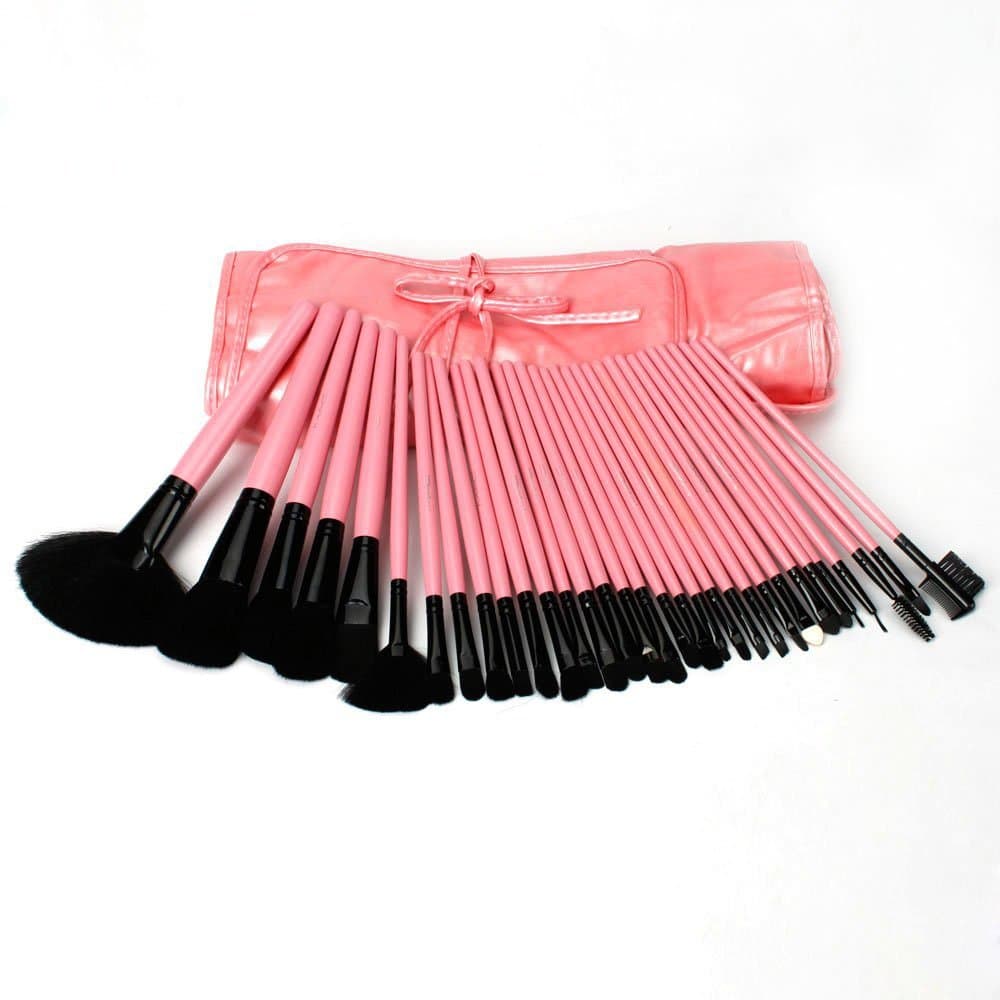 Professional 32 Pcs Makeup Make up Cosmetic Brushes Set Kit Eyeshadow Eyebrow Eyelash Eyeliner Lip Concealer Powder Blush Face Brush with Pink Bag Case Pouch