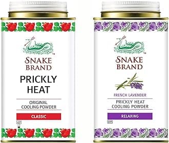 SNAKE BRAND Prickly Heat Cooling Body Powder 140g Twin Pack Classic & Relaxing Lavender (1 of Each)