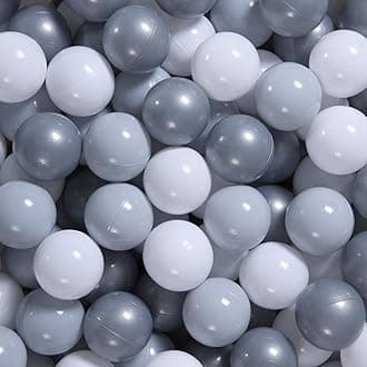 GOGOSO Ball Pit Balls for Toddler, Baby Plastic Playballs Kids Soft Pastel Pelotas Non-Toxic BPA-Free Gray+Pearl Gary+ White, 100 Balls