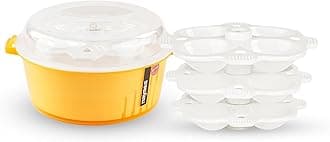 Nayasa Plastic Microwave 4 in 1 Steam Idli Maker | Makes 12 idlis | Microwave Dhokla Maker | Vegetable Steamer Veg & Fruit Strainer | Orange