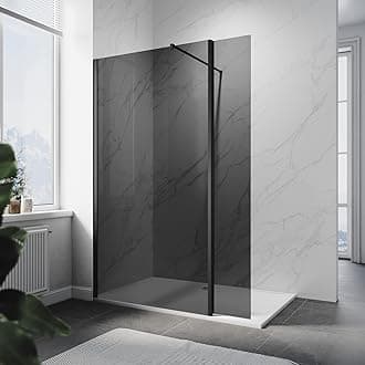 ELEGANT 1000mm Walk in Shower Enclosure Bathroom 8mm Dark Grey Easy Clean Safety Glass Wet Room Shower Screen Shower Cubicles Bath Screen with 300mm Return Panel and 1600 x 800 mm Shower Tray