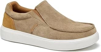 OrthoComfoot Men's Plantar Fasciitis Slip-Ons Shoes,Arch Support Leather Walking Loafers,Foot and Heel Pain Relief,Orthopedic Comfortable Casual Boat Shoes, W3-beige, 11.5