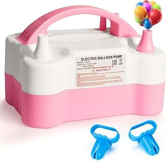 Voircoloria Balloon Pump Electric, Portable Automatic Dual Nozzle Inflator 110V 600W with Tying Tools for Birthday Gender Reveal Baby Shower Balloons Party Decorations