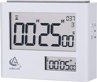 AIMILAR Dual Screen Pomodoro Timer Clock - Digital Countdown Kitchen Interval with Alarm 25, 5 Minute Adjustable Productivity for Cooking, Classroom, Teachers, Kids, Fitness, White