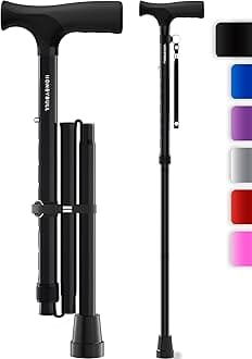 HONEYBULLWalking Cane | Single Tip Canes for Men & Women, Foldable, Adjustable, Heavy Duty Up to 250 Pounds, with Travel Bag, Walking Canes for Seniors