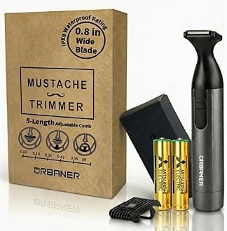 URBANER Mustache Trimmer – 0.8" Wide Blade, Waterproof & Adjustable, 0.08”-0.55” Precision Settings, Lightweight Grooming Clipper with Japanese Steel Blade for Travel Use (Black and Gray)