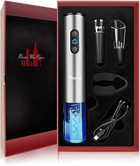 Flauno Electric Wine Opener Rechargeable - Automatic Wine Bottle Opener, Electric Corkscrew Wine Opener with Foil Cutter, Vacuum Wine Stopper, Wine Aerator Pourer, Gift Set for Wine Lovers