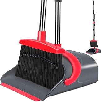 - Ivandar Broom and Dustpan Set,Broom with Dustpan Combo Set Dust pan with Long Handle, for Home Kitchen Room Office Lobby Floor Use Upright Stand Up(Gray&Red)