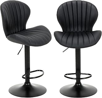 Bar Stools Set of 2, Modern Swivel Bar Chairs, Adjustable Faux Leather Upholstered Barstools Counter Height with High Backrest for Bar, Kitchen Island, Dining Room, Black