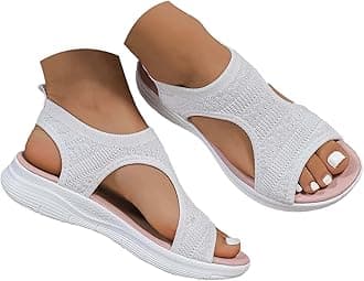 HEONSATI Sandals for Women Orthopedic, Sandals with Arch Support Summer Ladies Wedge Cushion Walking Shoes Platform Casual Mesh Beach Comfy Washable Memory Foam Slingback Slide Sport Knit Shoes