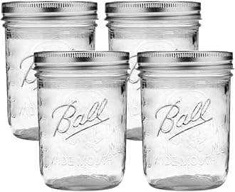 Ball Wide Mouth Glass Mason Jars with Lids and Bands, Used for Canning, Pickling, Juice, Jam, Jelly, Pint Size 16 Ounce (Pack of 4)