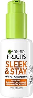 Garnier Fructis Sleek and Shine Sleek and Stay Hair Serum for Frizzy, Dry Hair, Heat Protectant Formulated with Alpha Silane, 1.7 Fl Oz(Packaging May Vary)