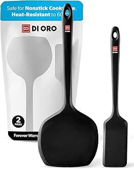 DI ORO Spatulas for Cooking - Silicone Spatulas for Cooking Heat-Resistant up to 315° - Fish Slice for Non Stick Pans BPA Free - Sturdy Kitchen Turner Spatulas for Pancakes & Eggs (2pc, Black)
