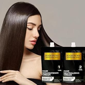 Hair Pure Straightener Cream with Active Keratin Complex | Professional Hair Smoothing Treatment with Argan Oil & Heat Protection | Long-Lasting Silky Straight Hair | Frizz Control| Hair Straightener Cream (125ml)