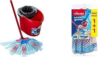 Vileda SuperMocio 3Action XL Mop and Bucket Set, Red/Blue & SuperMocio 3Action XL Refill, Refill Twin Pack