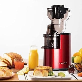 SOKANY SK-25 300W Slow Masticating Juicer, Big 80mm Chute, Juice Jug, Pulp Container, BPA-Free, Easy to Clean, Whole Slow Juicer for Fruits and Vegetables, Red