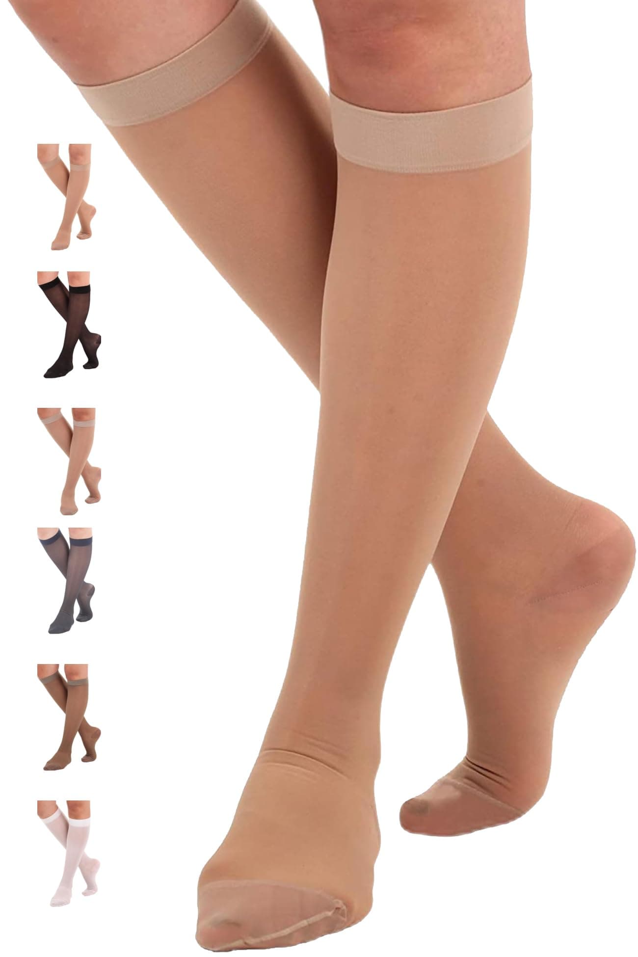 ABSOLUTE SUPPORT Made in USA - Sheer Compression Socks for Women 15-20 mmHg - Support Hose Knee High Stockings - A101
