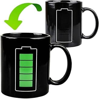 Heat Changing Sensitive Mug - Cool Coffee & Tea Magic Color Change Cup Battery Meter Charging Design Ceramic Mug Gift Idea for Mom Dad Women & Men