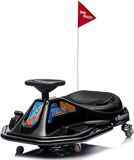 24V Electric Drifting Go Kart for Kids Ride on Electric Vehicles Car Age 3+ 80kg Load Capacity Crazy Drifting Carts in Situ Rotate 360°Gokart Metal Anti-Collision Frame(Black)