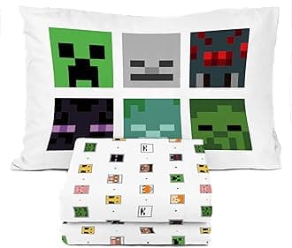 Sunny Side Up Minecraft Creeper & Animals Twin Sheet Set - 3 Piece Kids Bedding Set Includes Pillow Cover - Super Soft Microfiber Sheets