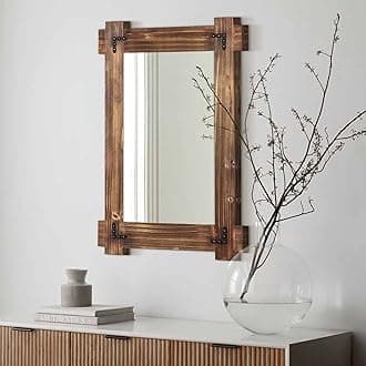 MeMoreCool Large Rustic Wood Framed Wall Mirror, 40x28 Farmhouse Decorative Horizontal Mirror for Living Room Bathroom Bedroom, Rectangular Vanity Mirror Wall Mounted, Entrance Mirror