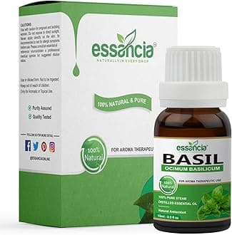 essancia - NATURALLY IN EVERY DROP Basil Essential Oil For Hair Care,Skin Care,Face,Mosquito Bites,Body Massage,Insect-Repellent,100% Natural,Undiluted,Pure & Therapeutic Grade Essential Oil (15Ml)