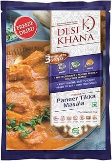 Desi Khana Ready To Eat (Pack Of 1) Paneer Tikka Masala - 3 Minute Instant Healthy Food Makes Approx 190-200 gm | Just Add Hot Water | Zero Preservative | Wholesome Meal(60g Pouch, Freeze Dried)