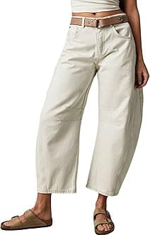 CHARTOU Women's Wide Leg Cropped Baggy Y2k Mid Rise Jeans - Boyfriend Harem Denim Pants