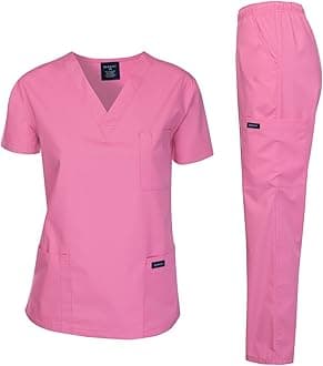 Dagacci Scrubs Medical Uniform Women and Man Scrubs Set Medical Scrubs Top and Pants, Rose_pink, Medium