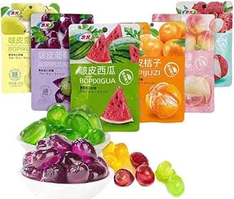 8 types Peeling Fruit Gummies,Peelable watermelon Fudge,Grape Lychee Orange Flavored Soft Candy,Chewing Candy,Chinese Sweets,Dessert,Healthy and nutritious candies Gift (mango,8bag)