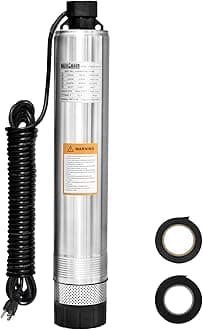 WASSERMANN 4" Effluent/Cistern Bottom Suction Pump with 33FT Cable, 3/4HP,115V/60HZ,32GPM,174FT Head,Stainless Steel Deep Well Submersible Pump for Septic Tank Home and Industrial Agricultural