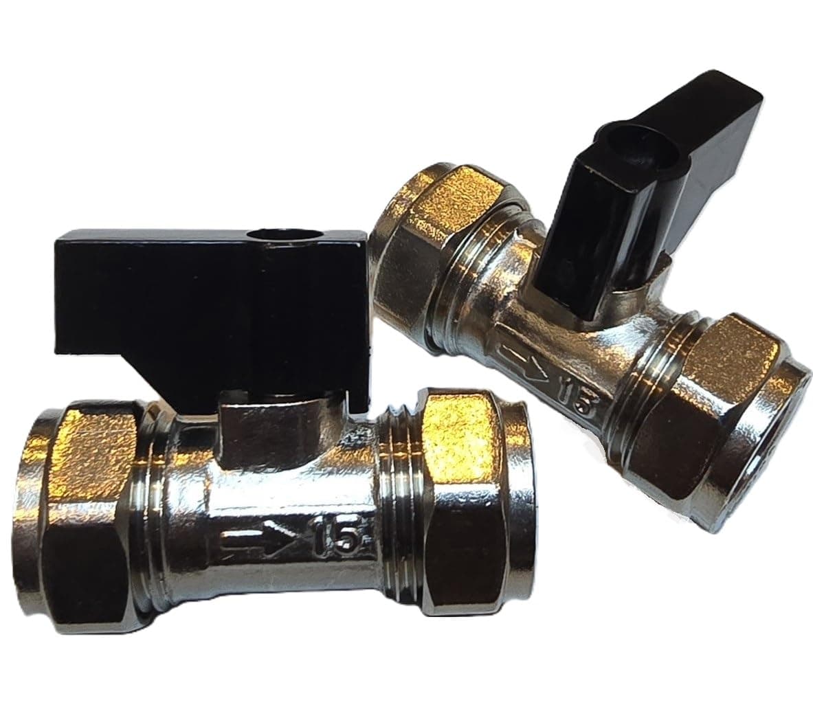 TC 15mm Compression Isolation Valve with Black Lever Handle Thumb Turn Bolofix Isolating Valve WRAS Approved- Pack of 2