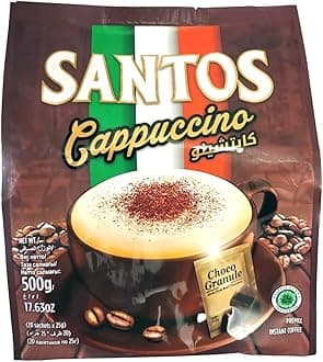 Santos Cappuccino - Premix Instant Coffee - with Choco Granule - 20 Sachets x 25g