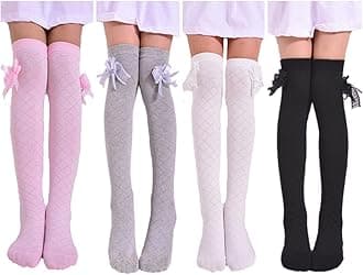 Toptim 4 Pairs Girl's Knee High Socks Over Calf Kids Overknee Stockings 2-8T