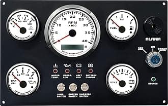 W Pro Instrument Panel - 85mm Rev Counter/Tachometer - 52mm Volt, Fuel, Water Temp, Oil Pressure Gauges - 12V White Dial Red LED - For Boat Yatch