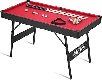Folding Pool Table, Portable Billiard Game Tables for Kids and Adults, Mini Pool Table with Locking Legs, Adjustable Feet, Balls, Cues, Triangle, Chalk, Brush