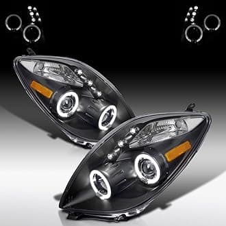 Autozensation Compatible with 2006-2008 Toyota Yaris Hatchback, Left + Right Pair Headlamps Assembly, Black Halo Projector LED Lamps Headlights