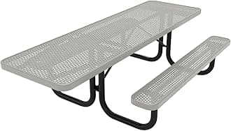 COATEDOUTDOORFURNITURE Coated Outdoor Furniture Heavy-Duty Portable ADA-Compliant Outdoor Picnic Table, Punched Steel Patio Dining Furniture Made in America (8ft Rectangular, One-Side Handicap, Grey)