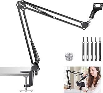 Neewer Microphone Arm Stand, Suspension Boom Scissor Mic Arm Stand with 3/8” ...