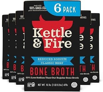 - Kettle and Fire Reduce Sodium Beef Organic Bone Broth, Keto, Paleo, Whole 30 Approved, Gluten Free, 17g of Protein, Natural Source of Collagen, Pack of 6