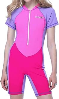 MIENOE Teen Girls One Piece Swimsuit Kid Swimsuit Girls Water Sport Short Swimsuit UPF 50+ Sun Protection Bathing Suits