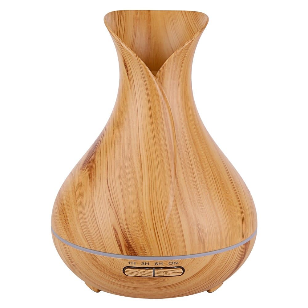 Cloud9 Aromatherapy Diffuser, 400ml Wood Grain Ultrasonic Cool Mist Essential Oil Diffuser with 7 Color LED Lights & 4 Timer Settings Waterless Auto Shut-Off