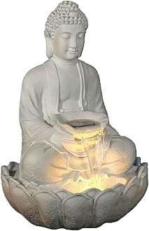DA DECOR HUB Decors Kamal Buddha Water Fountain Big Size|3 Feet Kamal Buddha Fountain with LED Lighting for Outdoor|Water Fountain for Home & Garden Resin (Off-White)