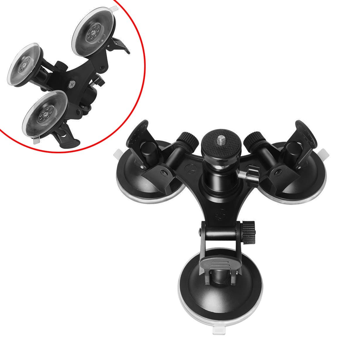 Triple Cup DSLR Camera Suction Mount + Universal adapter + 360 Degree Rotating Swivel Adapter for GoPro Hero 5 /4/3 Nikon Canon Sony DSLR /Camcorder
