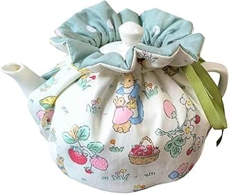 Tea Pot Cozies, Cotton Vintage Floral Teapot Dust Cover Tea Cosy, Kitchen Home Decorative Tea Pots Cozy with Insulation Pad for Housewife, Friend, Mom (Bunny)